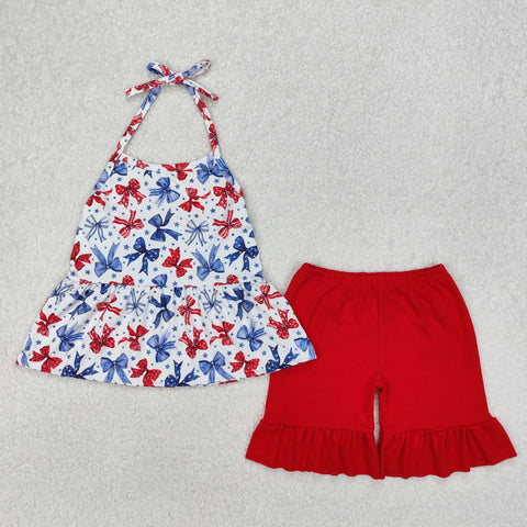 GSSO1928 July 4th USA Bows Cute Girls Shorts Set