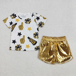 GSSO1936 Cheer Fireworks Gold Leather Girls Shorts Set