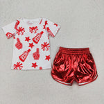 GSSO1937 Cheer Fireworks Red Leather Girls Shorts Set