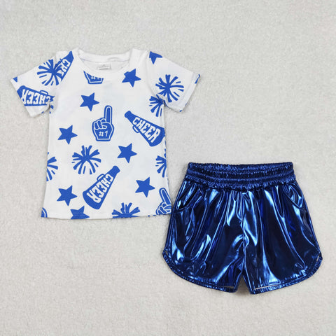 GSSO1938 Cheer Fireworks Blue Leather Girls Shorts Set