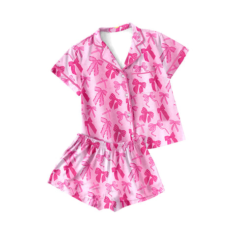 Preorder 01.24 GSSO1942 Coquette Bows Pink Buttons Adult Women Pajamas Set