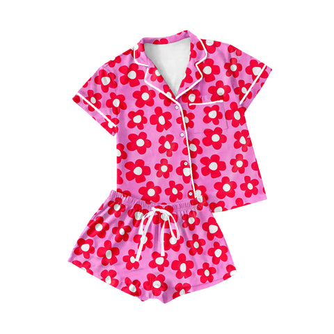 Preorder 01.24 GSSO1943 Flower Pink Buttons Adult Women Pajamas Set