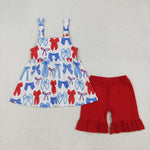 GSSO1952 July 4th Bows Red Girls Shorts Set