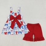 GSSO1952 July 4th Bows Red Girls Shorts Set