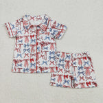 GSSO1966 July 4th Bows Buttons Girls Shorts Pajamas Set