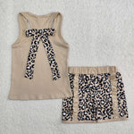 GSSO1979 Leopard Bows Khaki Girls Shorts Set