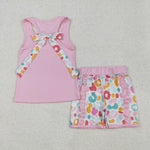 GSSO1981 Leopard Bows Pink Girls Shorts Set