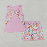 GSSO1981 Leopard Bows Pink Girls Shorts Set