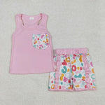 GSSO1981 Leopard Bows Pink Girls Shorts Set