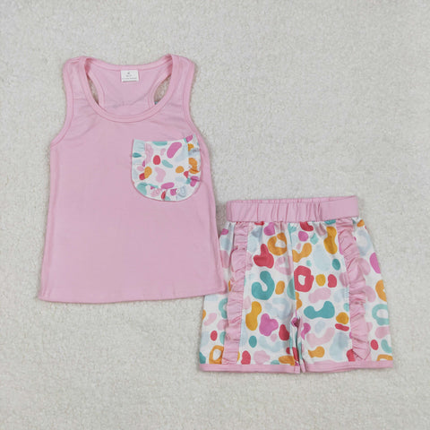 GSSO1981 Leopard Bows Pink Girls Shorts Set