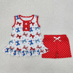 GSSO1991 July 4th Bows Red Girls Shorts Set