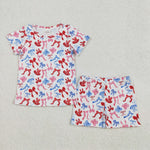 GSSO1992 July 4th Bows Blue Red Girls Shorts Set