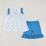 GSSO2004 Flower Bows Blue Girls Shorts Set