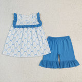 GSSO2004 Flower Bows Blue Girls Shorts Set