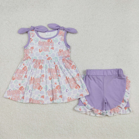GSSO2010 Daddy's Girl Leopard Purple Girls Shorts Set