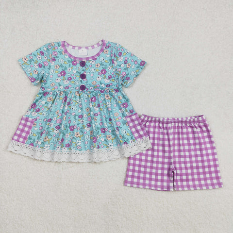 GSSO2011 Flower Floral Purple Girls Shorts Set