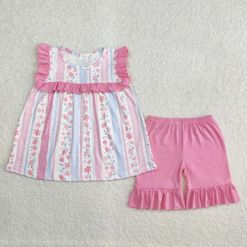 GSSO2012 Flower Floral Pink Girls Shorts Set