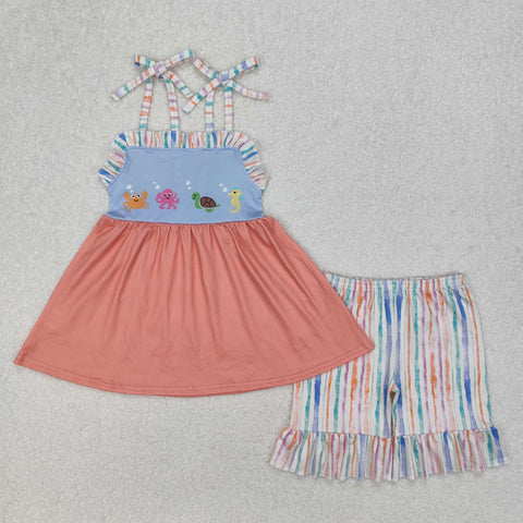 GSSO2016 Ocean Animal Orange Girls Shorts Set