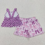 GSSO2035 Coquette Bows Purple Girls Shorts Set
