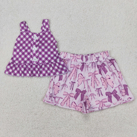GSSO2035 Coquette Bows Purple Girls Shorts Set