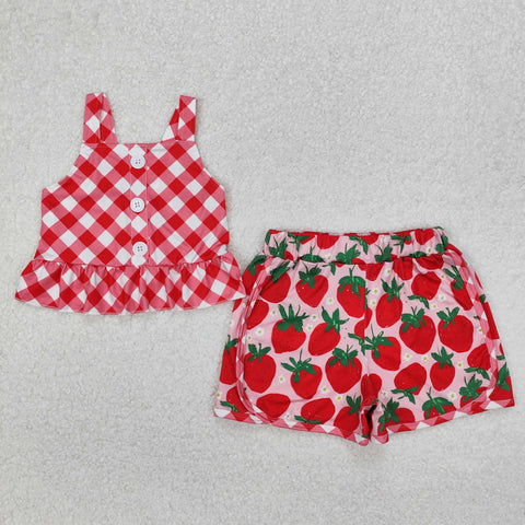 GSSO2037 Strawberry Red Girls Shorts Set