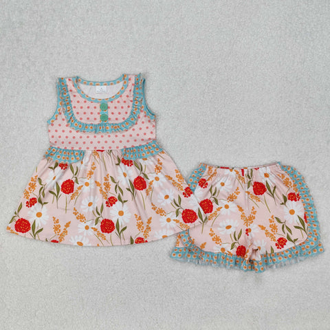 GSSO2067 Flower Ruffles Girls Shorts Set