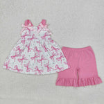 GSSO2075 Coquette Bows Pink Girls Shorts Set