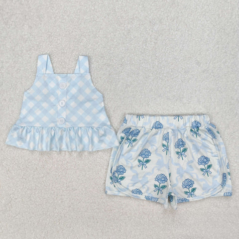 GSSO2078 Flower Bows Blue Girls Shorts Set