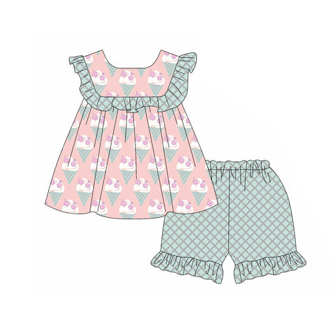 Preorder 02.11 GSSO2093 Ice cream Green Girls Shorts Set