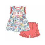 Preorder 02.11 GSSO2095 Flower Cartoon Mouse Girls Shorts Set