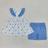 GSSO2109 Bows Blue Girls Shorts Set
