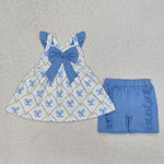 GSSO2109 Bows Blue Girls Shorts Set