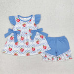 GSSO2114 Back To School Flower Pink Plaid Girls Shorts Set