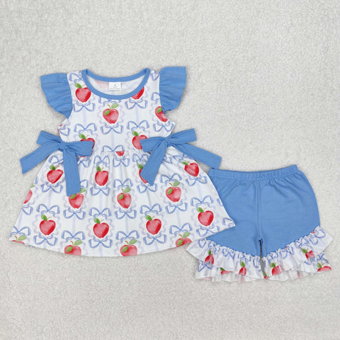GSSO2114 Back To School Flower Pink Plaid Girls Shorts Set