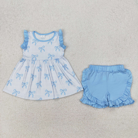 GSSO2120 Coquette Bows Blue Girls Shorts Set