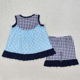 GSSO2124 Cartoon Blue Dog Girls Shorts Set