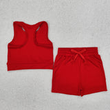 GSSO2131 Red Sports Yoga Girls Shorts Set
