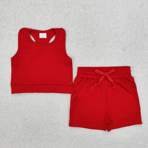 GSSO2131 Red Sports Yoga Girls Shorts Set
