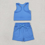 GSSO2132 Blue Sports Yoga Girls Shorts Set