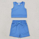 GSSO2132 Blue Sports Yoga Girls Shorts Set