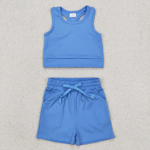 GSSO2132 Blue Sports Yoga Girls Shorts Set