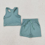 GSSO2133 Green Sports Yoga Girls Shorts Set