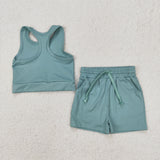 GSSO2133 Green Sports Yoga Girls Shorts Set