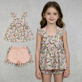 GSSO2180 Summer Flower Ruffles Girls Shorts Set