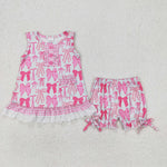 GSSO2187 Coquette Bows Pink Girls Shorts Set