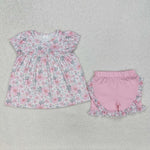 GSSO2194 Flower Pink Cute Girls Shorts Set