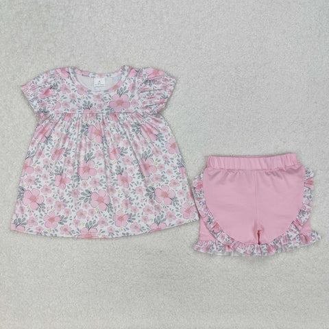 GSSO2194 Flower Pink Cute Girls Shorts Set