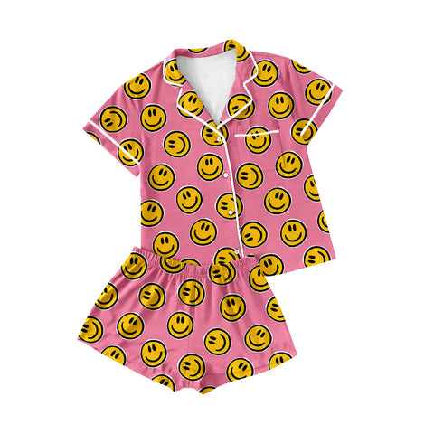 Preorder 03.08 GSSO2202 Smiley Face Pink Buttons Adult Women Pajamas Set