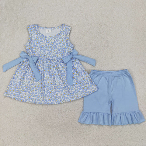 GSSO2204 Flower Floral Blue Cute Girls Shorts Set