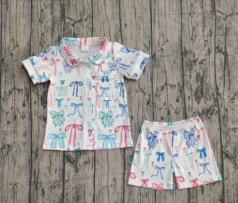 Preorder Samples GSSO2217 Princess Coquette Bows Buttons Girls Shorts Pajamas Set